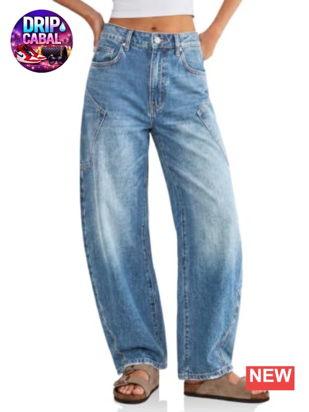 Baggy Barrel Jeans Women High Waisted Wide Leg Raw Hem Denim Pants Y2K